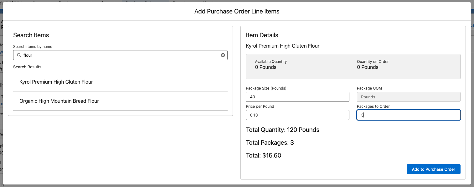 Add Purchase Order Line Items Interface